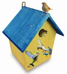 Budka Lęgowa Dla Ptaków Skrzynka Lęgowa Otwór 32mm 3,2 cm Dla Sikorek Strzyżyków Wróbli Kowalików Niebiesko-Żółta Ozdobna Dekoracyjna( PRB023 ZB NB )