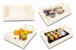 Multi Zestaw Tace Do Gastronomii  Z Drewna Białe Duże Tace Prostokątne z Uchwytami 40x28cm  TAC1 BI x 4 