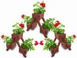 3 x Brązowy Kwietnik Z Drewna Stojak Na Kwiaty 3 Doniczki Balkonowy Dekoracyjny  Z Folią 47x42x22 DKWF38 O x 3
