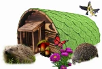 Zielony Domek dla jeża Budka dla jeżowej rodziny z gankiem XXL Grota drewniana z dachem bitumicznym DOMJEŻ3 P ZZ