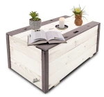 Kufer Ozdobny Komoda ze schowkiem Stolik kawowy Siedzisko Mebel do przechowywania Biało Szary Skrzynia Drewniana Box Duży 95x54x39 HADE2 BI SN