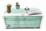 Elegancki Stylowy Kufer Komoda ze schowkiem Skrzynia Szafa Szafka Mebel Stolik kawowy W Kolorze Pastelowej Zieleni Z Ozdobnymi Białymi Listwami HADE2 MRP BI