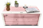 Solidna skrzynia stojąca otwierana Komoda ze schowkiem Kufer drewniany do pokoju Stolik kawowy z zamykanym wiekiem Organizer na działkę Mebel w kolorze pastelowym różowym Pojemnik do przechowywania HADE2 RÓPP BI 