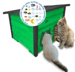 Domek Dla Kota Zielony Buda Kocia z Kurtyną Drapak Legowisko Kocie Schronienie Kota Dachowego Przed Deszczem Wiatem DOMKOT1 K CZ