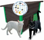 Domek Dla Kota Czarny z Zielonym Buda Kocia z Kurtyną Drapak Legowisko Kocie Schronienie Kota Dachowego Przed Deszczem Wiatem DOMKOT1 CZ K 