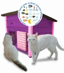 Domek Dla Kot Fioletowy z Różowym Buda Kocia z Kurtyną Drapak Legowisko Kocie Schronienie Kota Dachowego Przed Deszczem Wiatem DOMKOT1 FN RÓP