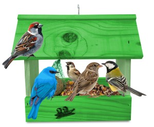 Drewniany domek dla ptaków na zimę z haczykiem do zawieszenie dekoracyjny karmnik zielony K204a ZZP ZZ