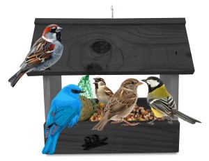 Prosty karmnik z drewna litego ekologiczna dekoracja na taras balkon budka na orzechy dla dzięciołów K204a SN CZ