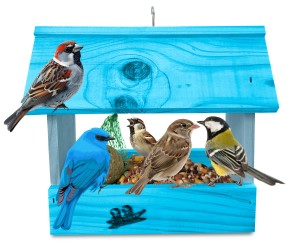 Karmnik drewniany z haczykiem do zawieszenia w ogrodzie domek dla ptaków całoroczny idealny na parapet do miasta K204a NBPP NBP