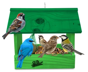 Drewniany karmnik dla ptaków solidny impregnowany z haczykiem do zawieszenia dekoracyjna budka na ziarno do ogrodu K204 ZZ K