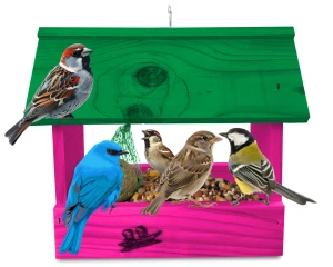 Prosty karmnik drewniany z haczykiem schronienie budka dla dzikich ptaków ozdoba na parapet K204 RÓ K