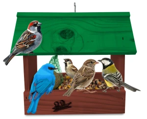 Prosty karmnik z drewna litego ekologiczna dekoracja na taras balkon budka na orzechy dla dzięciołów K204 O K