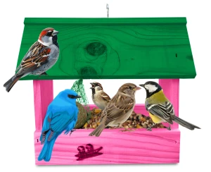 Mały karmnik drewniany impregnowany całoroczna ozdoba ogrodu ekologiczny przyjazny dla środowiska na ziarno słonecznik K204 RÓP K