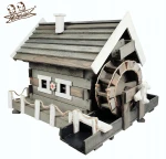 MŁYN WODNY drewniany wielki domek 85 x 60 x 56  ozdobny Figura do ogrodu Kolory MWK3 SN BI