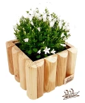 Kwadratowa Donica drewniana naturalna z półbali drewnianych Dekoracyjna wypukła 19 cm x 19 cm x 11,5 cm DKB1 N