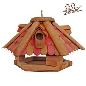 Karmnik dla Ptaków Dachówkowy Duży do powieszenia Zawieszka Sznurek Kolorowy Czerwony (K5a  CB)