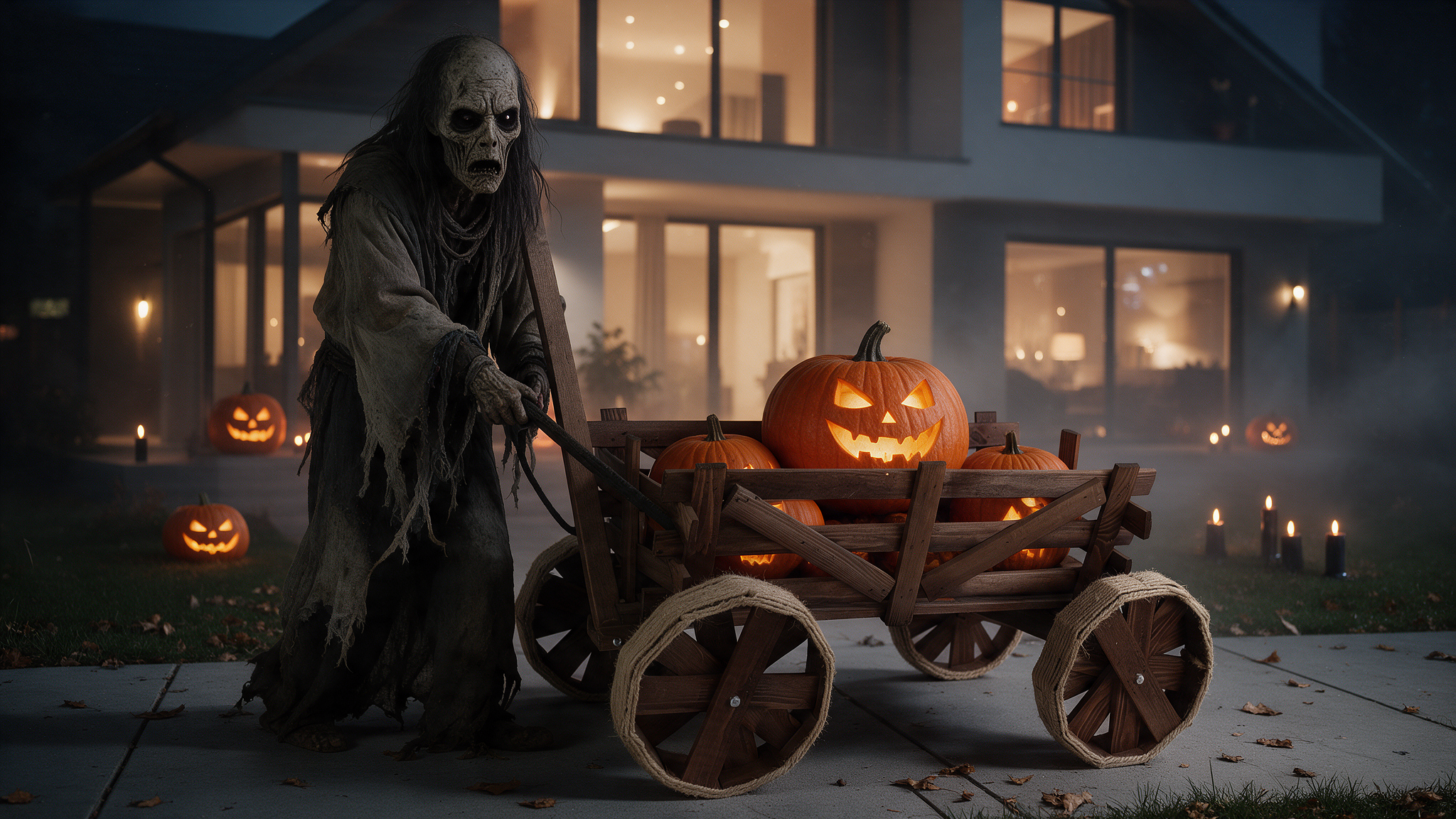 Drewniany wózek dekoracyjny na Haloween i jesień dekoracja całoroczna Ekspozycja na Dynie HWD3 O